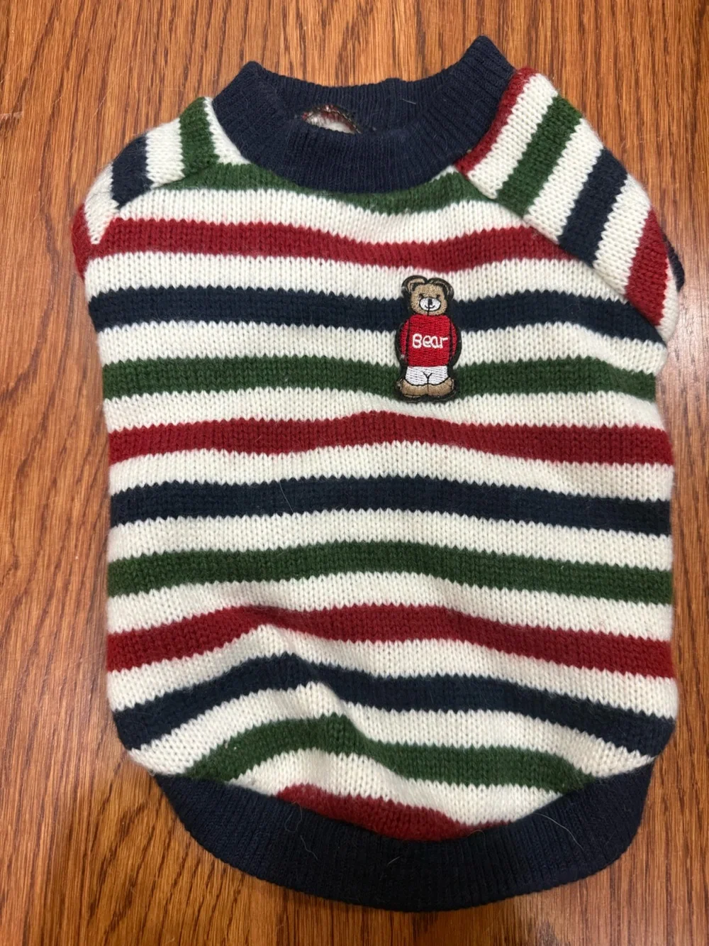 Pet Striped Knit Sweater with Bear Patch